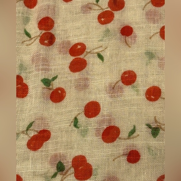 MANGO cherry print off white scarf shawl cotton-linen blend - Picture 3 of 12